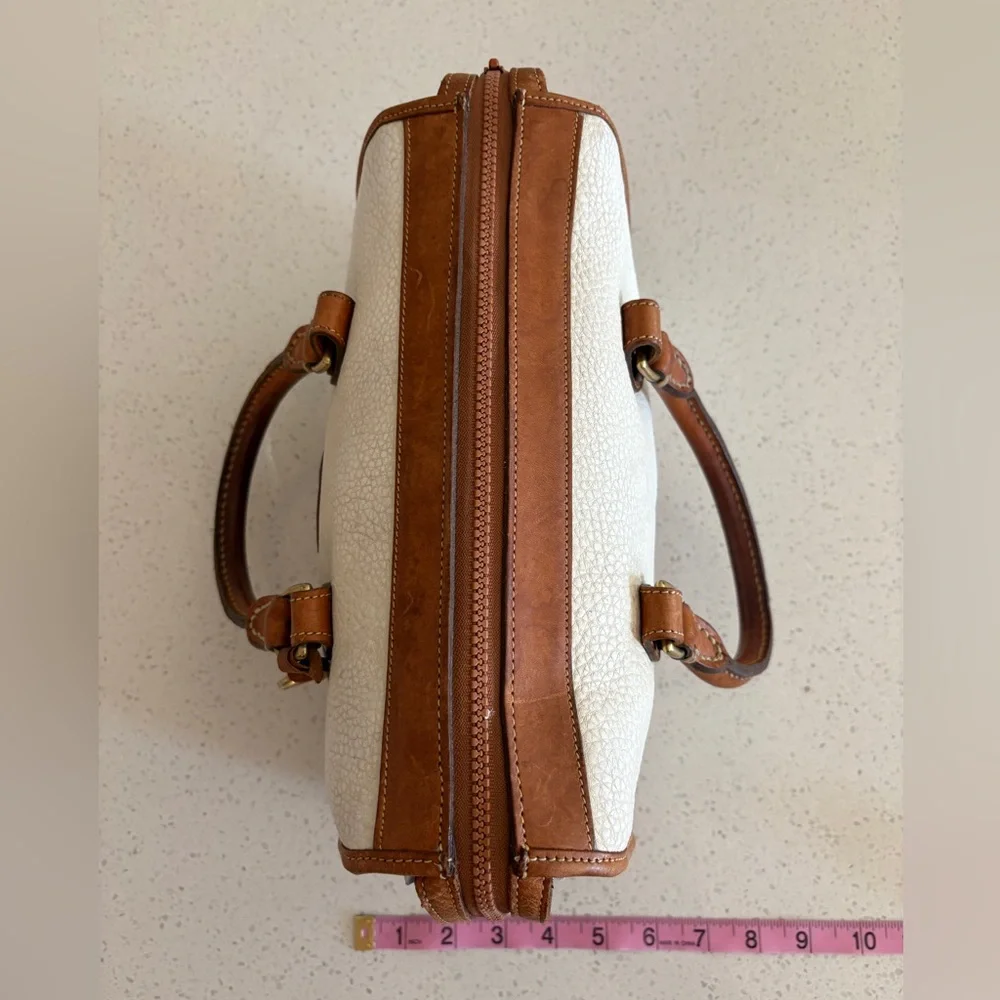 Dooney & Bourke Cream Pebbled Leather Satchel with Brown Trim